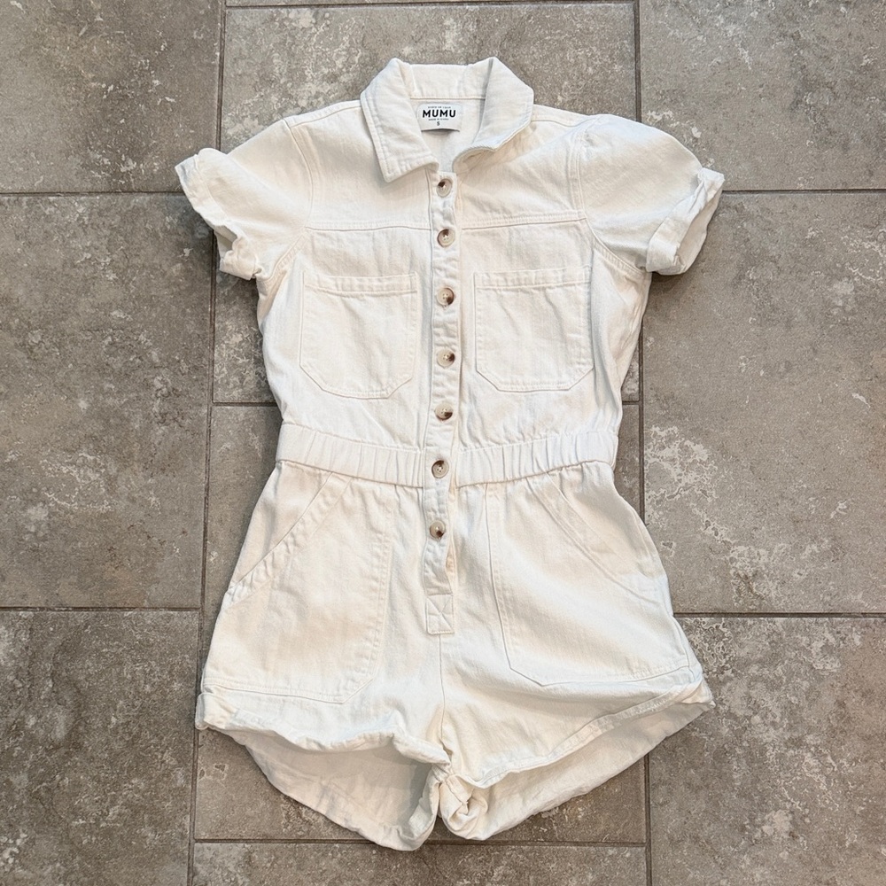 Show Me Your MuMu White Button-Front Short Sleeve Romper
